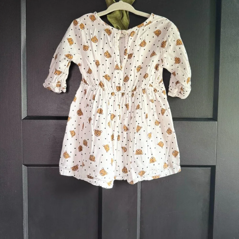 Old Navy Play Dress - White with Cheetah Face & Black Polka Dots - Size 2T